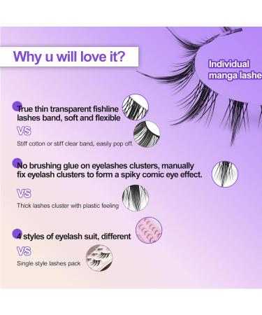 Manga Lashes - 8 Pairs of Super Wispy Thin Individual Fake Eyelashes for Natural Anime Korean Style Look - Buy Online on GoSupps.com