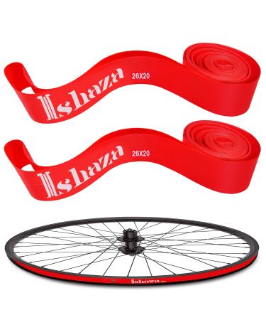 Ishaza Pack of 2 Bicycle Rim Strip 26" x 20mm  Red Rim Tape High-Pressure, Puncture & Temperature Resistant Durable Elastic PVC Bike Wheel Liner for Mountain & Road Bicycle 26Inch x 20mm Red