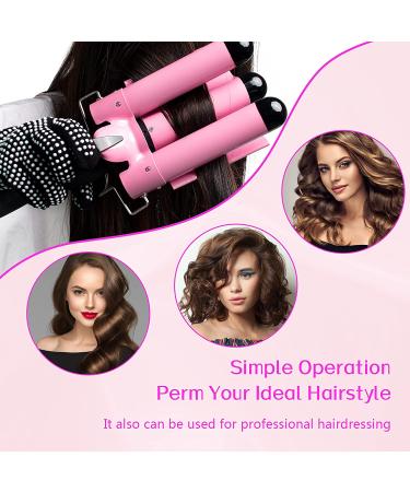 Awhoas 3 Barrel Curling Iron 32MM Hair Waver | Triple Barrel Hair Crimper for Women | Pink Curling Wand with LCD Temp Display - Buy Online on GoSupps.com