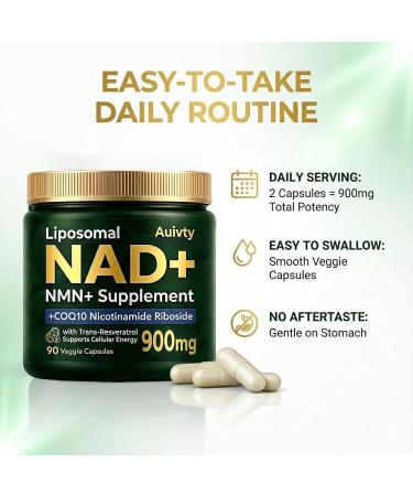 Auivty Liposomal NAD+ NMN Supplement with COQ10 Nicotinamide Riboside Trans-Resveratrol 900mg 90 Veggie Capsules - Buy Online on GoSupps.com