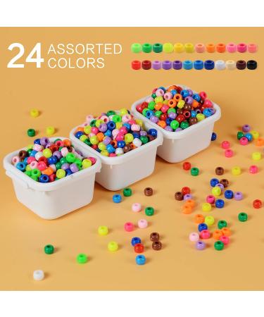 Pony Beads Set - 3600 Pcs 6x9mm Multi-Colored Plastic Craft Beads Bulk - Rainbow Hair Beads - 24 Assorted Colors for DIY Jewelry Making - Buy Online on GoSupps.com