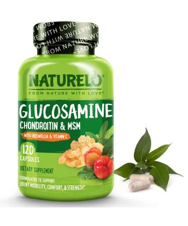 NATURELO Glucosamine Chondroitin MSM with Boswellia and Vitamin C - Supplement for Joint Comfort, Mobility, and Strength - 120 Capsules 120 Count (Pack of 1)