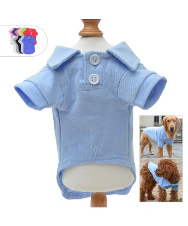 Lovelonglong Basic Dog Polo Shirts Premium Cotton, Polo T-Shirts for Large Medium Small Dogs with a Two-Button Collar Blank Color Sky-Blue L L (-18lbs) Sky-Blue