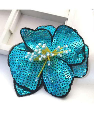 2 pcs Blue/Gold/Green Sequins Patch DIY Flower Beaded Patches for Clothes Sew On Paillette Embroidered Patch Motif Applique (Sky Blue)