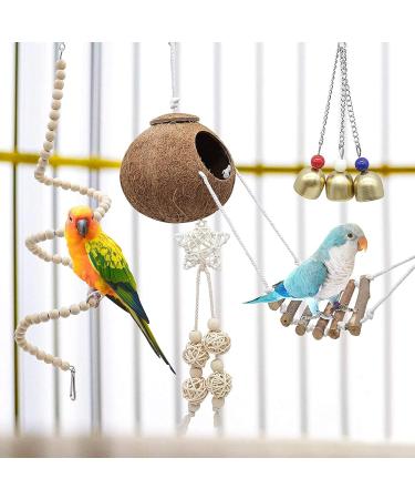 Eunewr Bird Toys for Parrots - 7-Piece Wooden Swing & Climbing Hammock Set for Conures Macaws & Finches - Perfect for Your Feathered Friends! - Buy Online on GoSupps.com