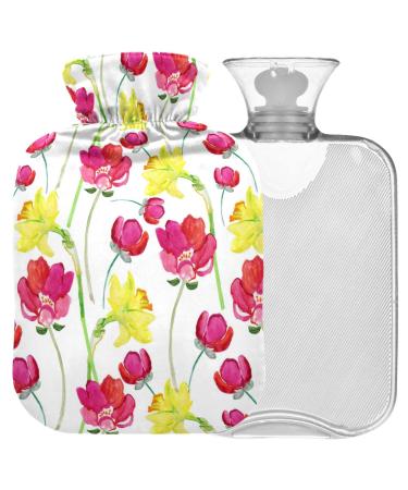Naanle hot hot water bottle with reference yellow and red flowers Transparent hot water bottle heat bottle for back pain relief handfoot warmer neck warmth and cold therapy 2l