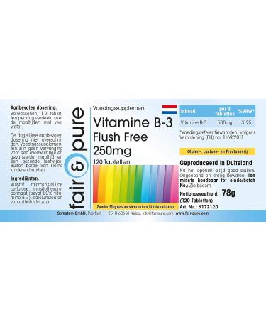 Fair & Pure Vitamin B3 Tablets 250mg - Flush Free Vegan Formula - 120 Tablets for Wellness - Buy Online on GoSupps.com
