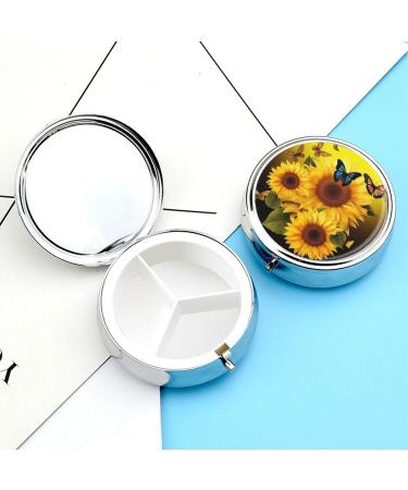 Travel Pill Box with Sunflower Floral Design - 3 Compartment Portable Pill Organizer for Purse & Pocket - Buy Online on GoSupps.com