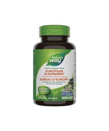 Nature's Way European Elderberry Capsules - Cold and Flu Symptom Relief Cough Sore Throat Support Supplement Elderberry Berries & Flower - Non-GMO Verified - Vegetarian - For Adults & Kids - 100 Capsules