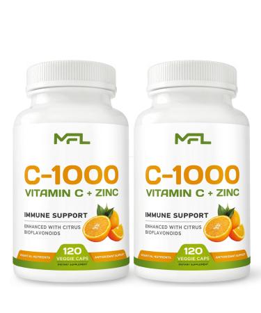 MUSCLE FOOD LABS (2 Pack) MFL Vitamin C + ZINC | C - 1000 | VIT C 1 000mg | Zinc 25mg | Citrus Bioflavonoids 25mg | Non-GMO & Gluten Free