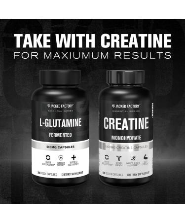 Jacked Factory L-Glutamine Capsules 500mg - Vegan Fermented L Glutamine Supplement for Post Workout Muscle Recovery Immunity Digestive Health - 240 Capsules - Buy Online on GoSupps.com