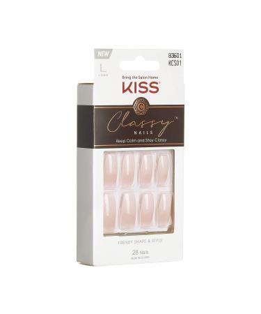 KISS Classy French Manicure Kit with Gel Finish, Long Coffin Shape - 28 Fake Nails + Mini File & Stick, Pink Glue - Be-You-Tiful 28 Count Pack - Buy Online on GoSupps.com