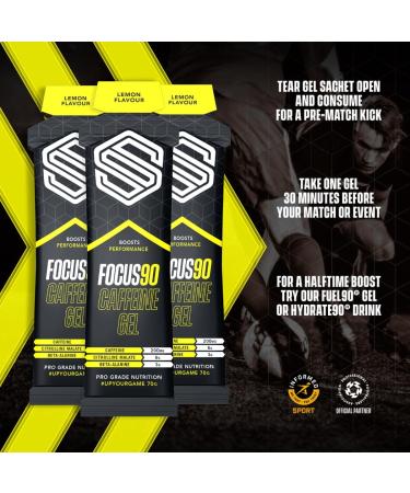 Focus90 Lemon Caffeine Energy Gels (12 x 70g) - 200mg Caffeine Per Serving Quick Release Pre-Workout Gel by Soccer Supplement Informed Sport Tested - Buy Online on GoSupps.com
