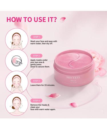 BREYLEE Pink Rose Eye Mask 60 Pcs - Under Eye Masks for Puffy Eyes, Dark Circles, and Wrinkles - Buy Online on GoSupps.com