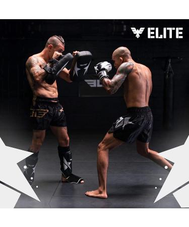 Elite Sports Muay Thai Shin Guards Kickboxing MMA Muay Thai Protective Shin Pad Leg Guards BLACK S-M - Buy Online on GoSupps.com