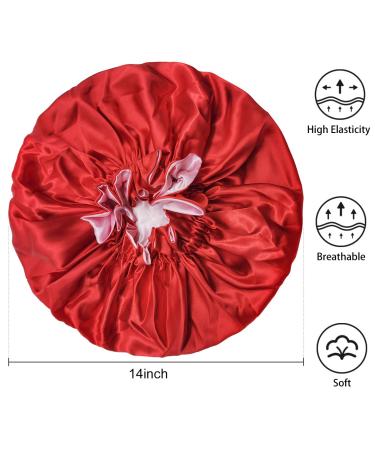 Double Layer Extra Large Silk Bonnet for Women - Red Wine Satin Sleeping Cap for Curly & Natural Hair - Buy Online on GoSupps.com