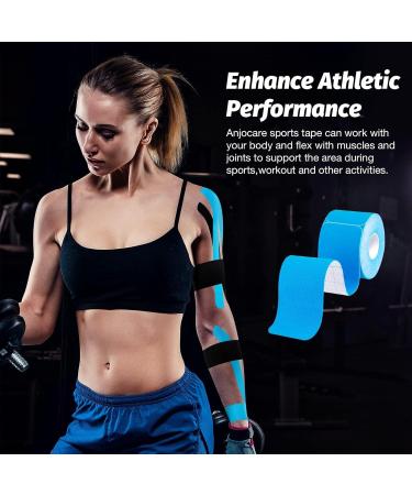 AnjoCare Kinesiology Tape for Muscle & Joint Recovery | Black+Blue Precut Tape for Knee, Ankle & Shoulder | Elastic Therapeutic Sports Tape - Buy Online on GoSupps.com