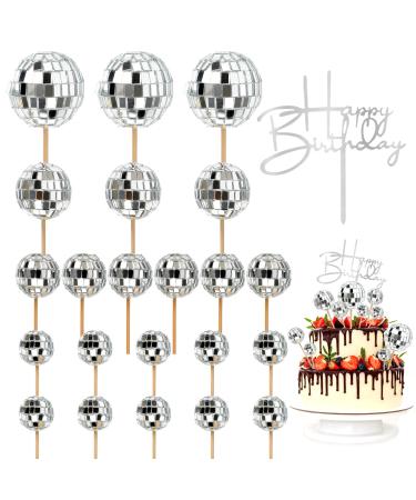 23pcs Disco Ball Cupcake toppers Happy Birthday Cake Topper 1970s Disco Ball Cake Picks Theme Cake Decor for Disco Theme Party Favor