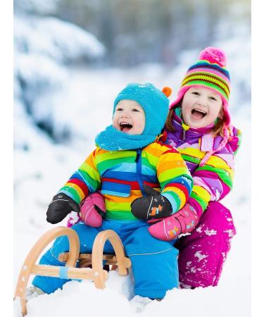 Geyoga 2 Pairs Kids Waterproof Ski Mittens - Rose Red & Black - Ages 3-7 - Buy Online on GoSupps.com