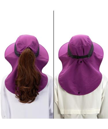 BASSDASH UPF 50+ Unisex Water Resistant Wide Brim Sun Hat with Neck Flap, Purple Orchid - Buy Online on GoSupps.com