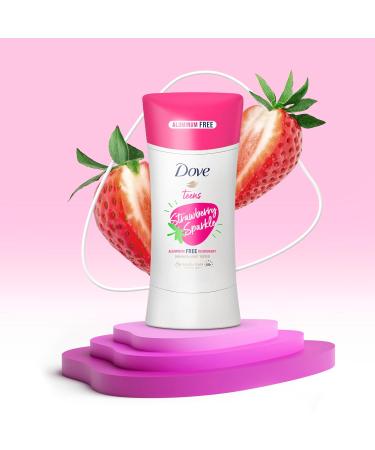 Dove Teens Deodorant Stick Strawberry Sparkle for gentle underarm care 48-hour odor protection and aluminum free deodorant 2.6 oz (Pack of 2) - Buy Online on GoSupps.com