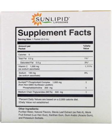 SunLipid Liposomal Vitamin C - Naturally Flavored 30 Packets (5ml Each) - Boost Immunity & Absorption - Buy Online on GoSupps.com