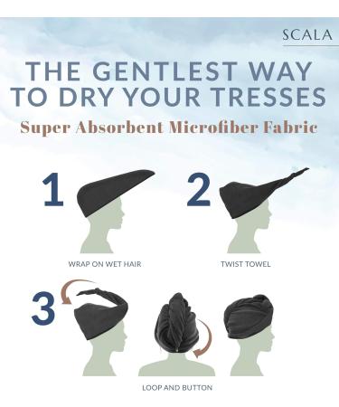 Scala Microfiber Turban Hair Towel for Women - Quick Drying Super Absorbent No Frizz & Knotting - 2 Pack (10x25 inches) for Wet Curly Hair - Buy Online on GoSupps.com
