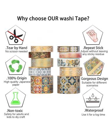 AEBORN Gold Vintage Washi Tape - Foil Washi Masking Tape Set with Gift Box - Aesthetic Decorative Tape Perfect for Bullet Journal  Scrapbook  DIY Crafts AGorgeous art - Buy Online on GoSupps.com