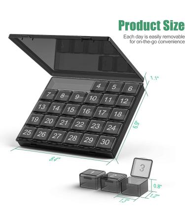 30-Day Monthly Pill Organizer Box - Squeeze to Open, Large Compartments, Portable Travel Case - Black - Buy Online on GoSupps.com