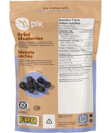 Yupik Dried Blueberries 185 g Gluten-Free Kosher Whole Berries No Sulphites Dried Fruits Healthy Snacks Source of Vitamin C - Buy Online on GoSupps.com