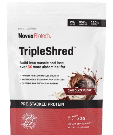Novex Biotech TripleShred Protein Powder Lean Muscle & Metabolism Support with Thermogenic Blend, Caffeine, Green Tea & Coffee Bean Weight Management Formula, Chocolate Fudge, 20 Servings 1.5 Pound (Pack of 1)