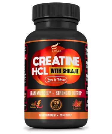 Creatine HCL with Shilajit - Workout Supplement for Men & Women Muscle Builder Endurance Strength Superior to Monohydrate: Instantized for Max Absorption No Load No Bloat - 120 Vegan Caps