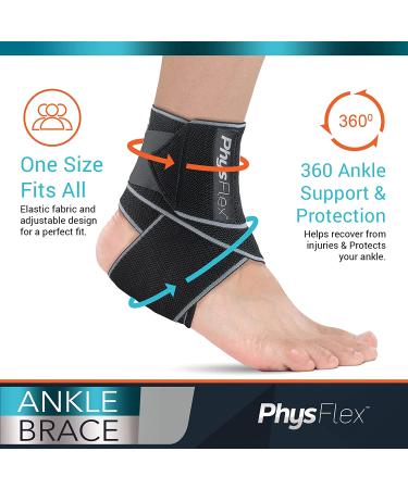 PhysFlex Ankle Brace 2 Pack - Compression Sleeve with Adjustable Strap for Sprained Ankle, Achilles Tendon, Plantar Fasciitis - Ideal for Men & Women - Gray - Buy Online on GoSupps.com