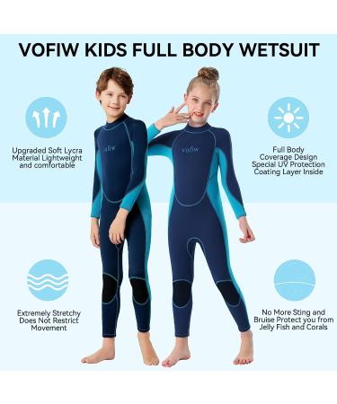Vofiw Kids Wetsuit 2.5mm Neoprene Long Sleeve Back Zip Wet Suit for Girls Boys | Surfing Swimming Diving Snorkeling | Navy- Size 8 - Buy Online on GoSupps.com