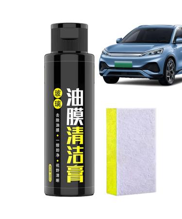 Car Windshield Oil Film Cleaner - 3.38oz Glass Stripper Water Stains Remover | Front Windshield Cleaning Balm with Sponge for Bird Droppings