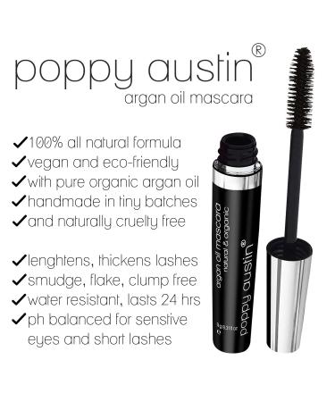 Poppy Austin 100% Organic Mascara 9g - Paraben-Free, Vegan, Cruelty-Free Black Mascara - Hypoallergenic Formula with Argan Oil for Lengthening & Volumizing - Buy Online on GoSupps.com