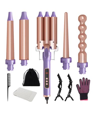5 in 1 Curling Iron Wand Set Curling Wand Iron MYMULIKE Hair Curler with 3 Barrel Hair Waver Curling Wand with 5 Interchangeable Ceramic Tourmaline Barrels Heat Resistant Glove Dual Voltage Use for All Curly and Wavy Hairstyle