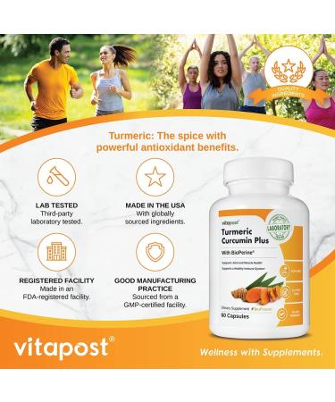 VitaPost Turmeric Curcumin Plus: Joint & Muscle Support with BioPerine - 60 Capsules - Buy Online on GoSupps.com
