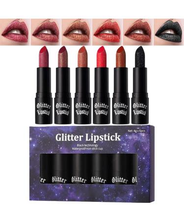Women's Glitter Lipstick | Transfer-Resistant Lip Gloss - Waterproof and Smudge-Proof - 6 Women's Glitter Lipsticks - Ideal for Daytime Parties Travel and Dates - Buy Online on GoSupps.com