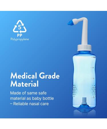 ECLAT Nasal Rinse Kit - Gentle Pressure Nasal Irrigation, Smart Control Auto Flow On/Off Valve, BPA-Free Nose Wash Cleaner Sinus Clearer for Kids & Adults with Cap, 2 Nozzles and 40 Salt Packs (500mL) - Buy Online on GoSupps.com