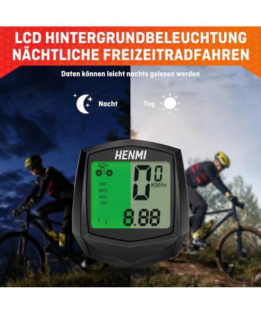 Henmi Wireless Bicycle Computer - 24 Functions IP54 Waterproof HD LCD Backlight Tachometer & Kilometer Meter - Buy Online on GoSupps.com