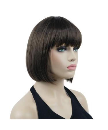 Shop Lydell Synthetic Short Bob Wig Cute Flat Bangs Heat Resistant Light Chestnut Brown & Light Brown - Buy Online on GoSupps.com