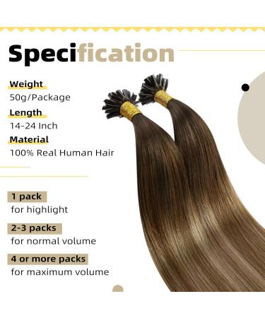 UGEAT Real Hair Balayage Extensions - Brown Chocolate Ombre U Tip Keratin 40 cm (16 inch) - 50g 50 Pieces #4/10/16 - Buy Online on GoSupps.com