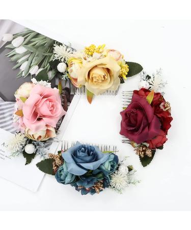 4 Pack Artificial Rose Flower Hair Combs - Wedding & Party Hair Accessories for Women - Buy Online on GoSupps.com