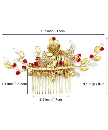 BETITETO Red Crystal Bridal Hair Piece | Gold Vine Flower Hair Comb for Wedding & Special Occasions - Buy Online on GoSupps.com