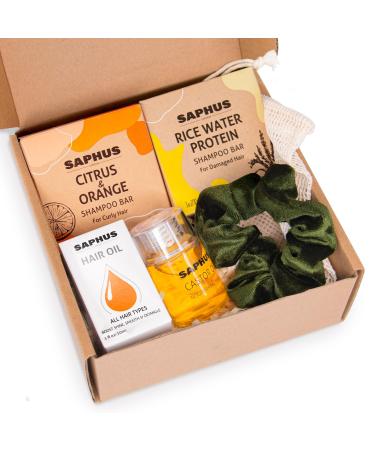 Hair Care Gift Set with 2pcs Shampoo Bars + 1Hair Oil +1Scrunch