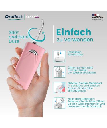 Aquapik Mini Oral Shower - Portable Wireless Water Flosser with 4 Nozzles Rechargeable IPX8 Waterproof 5 Modes - Family Friendly (Pink & White) - Buy Online on GoSupps.com