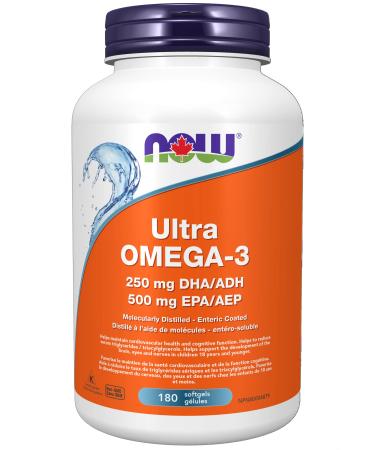 NOW Supplements Ultra Omega-3 1 000 mg Softgels 180 Count Unflavored 180 count (Pack of 1)