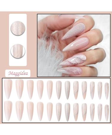 Glitter Pink Extra Long Press on Nails - 24pcs Ballet Fake Nails with Glue Sticker for Women and Girls - Buy Online on GoSupps.com