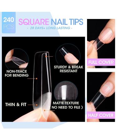 Gellen Gel x Nail Kit 240Pcs Square Nail Tips with 3-In-1 Glue Gel, LED Lamp, and Manicure Tools - Clear Fake Nails for Gel Nail Extensions - Buy Online on GoSupps.com